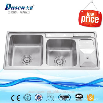 SUS brush finish kitchen sink Vietnam double bowl with waste drainer